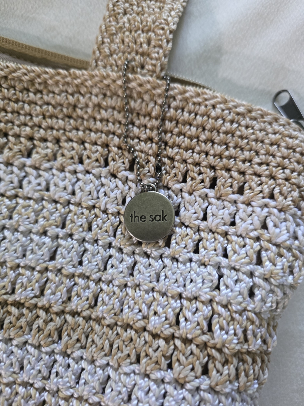 The Sak Beige, Cream & Light Pink Crochet Hobo Tote - Picture 2 of 7